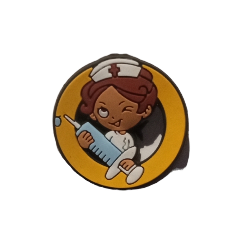 Winking Nurse With Needle Shoe Charm